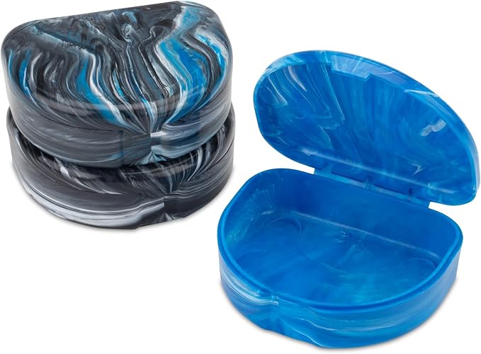 Practicon Marble Retainer Cases, Orthodontic Aligner Case, Mouth Guard Holder (3 Pack) (Midnight)