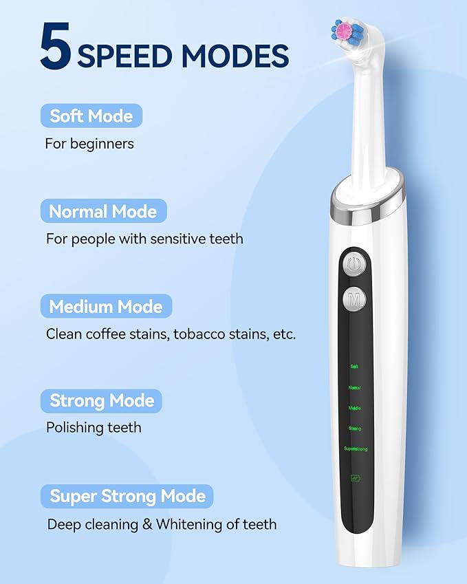 Tooth Polisher, Teeth Whitening Kit Teeth Stain Remover with 5 3D White Replacement Brush Heads and 3 Tooth Polish Paste, Rechargeable Teeth Cleaning Tools Dental Kit Oral Care Tools