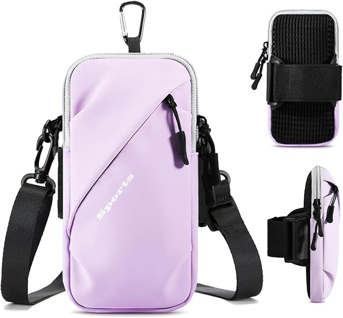 Phone Holder Arm Bands, Small Crossbody Shoulder Holsters Bag with Arm Band, Fits iPhone and All Cell Phones, Use for Running, Walking, Hiking & Biking (Plus Size Purple)-StrideForce Fitness