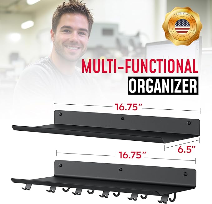 2-Tier Floating Shelf Compatible with Tonal Accessories, Home Gym Storage Shelf, Gym Rack Wall Mount Organizer, Workout Metal Holder, T-Bracket Lock Adapters Hanger, US Patent Holding-StrideForce Fitness