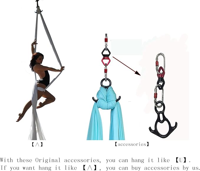 DASKING Aerial Silks Starter Kit - Durable 11Yards of Aerial Yoga Hammock with Hardware, Aerial Swing for Acrobatic Flying Yoga & All Levels (Aerial Rigging Point Up to 14ft)-StrideForce Fitness