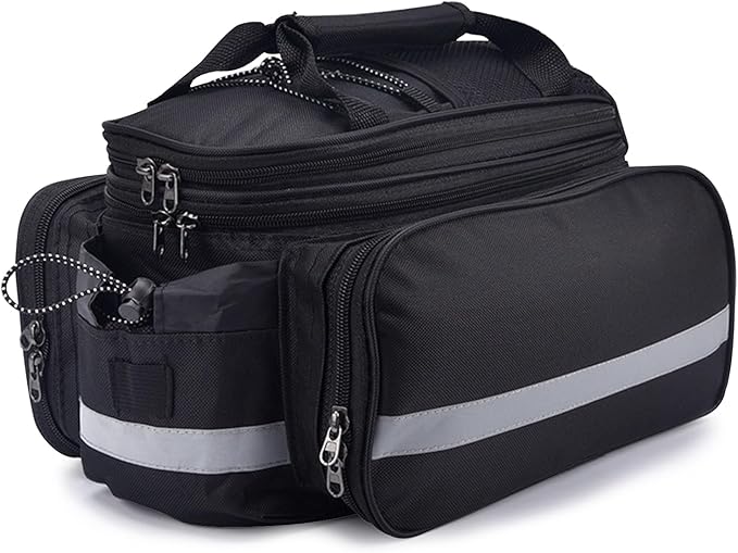 27L Adjustable Bike Pannier Bag with Hidden Rain Cover, 360° Reflective Strips, Multi-Functional Bicycle Saddle Bag for Grocery Shopping, Commuting, Cycling & Travel, Handheld & Crossbody Design-StrideForce Fitness