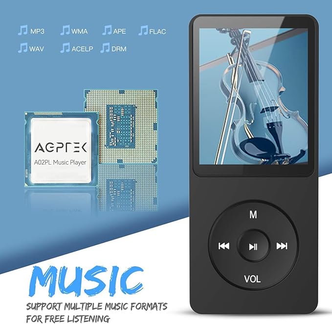 AGPTEK A02PL 64GB MP3 Player, 70 Hours Playback Lossless Sound Music Player, Supports up to 128GB(Black)-StrideForce Fitness