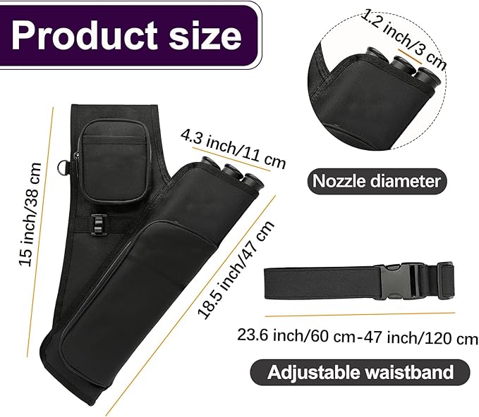 3-Tubes Hip Quiver Waist Hanged Archery Arrow Carry Bag with Pockets Adjustable Belt for Hunting, Target Practice, and Outdoor Shooting, Fits Both Youth and Adults-StrideForce Fitness