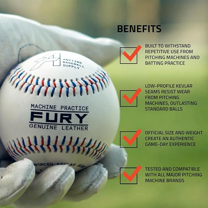 Anytime Baseball Fury Leather Pitching Machine Baseballs - 1 Dozen Flat Seam Pitching Machine Balls-StrideForce Fitness