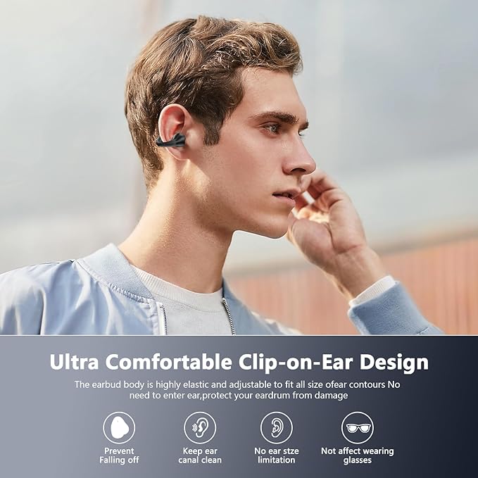 Open Ear Bone Conduction Headphones Bluetooth 5.3 Wireless Clip On Earbuds with Digital Display Charging Case 60 Hours Playtime Sport Earphones Built-in Mic IPX7 Waterproof for Running Fitness Black-StrideForce Fitness