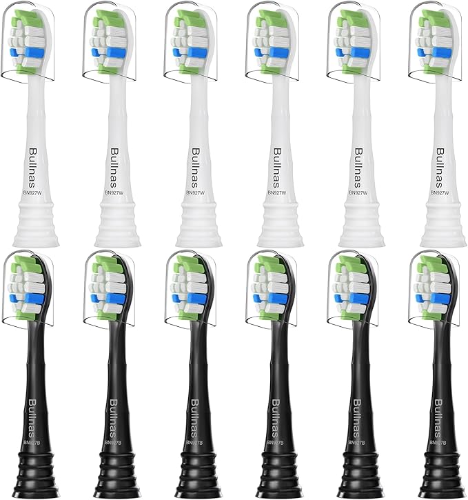Replacement Toothbrush Heads Compatible with Philips Sonicare, Brush Head for Phillips Sonicare C-1 C-2 4100 5100 5300 6100 Electric Toothbrushes, White/Black, 12 Count