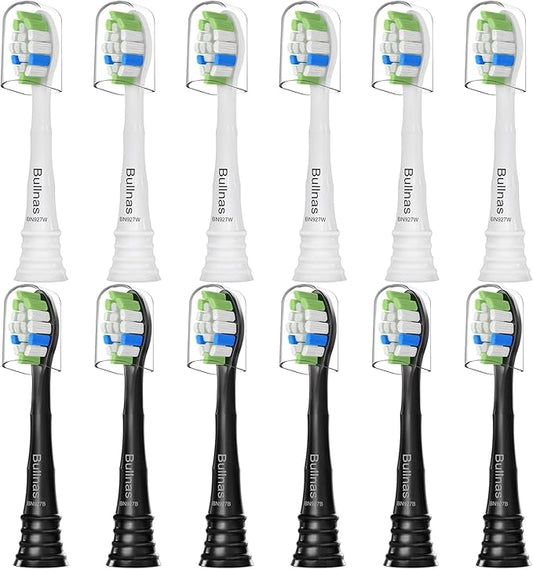 Replacement Toothbrush Heads Compatible with Philips Sonicare, Brush Head for Phillips Sonicare C-1 C-2 4100 5100 5300 6100 Electric Toothbrushes, White/Black, 12 Count