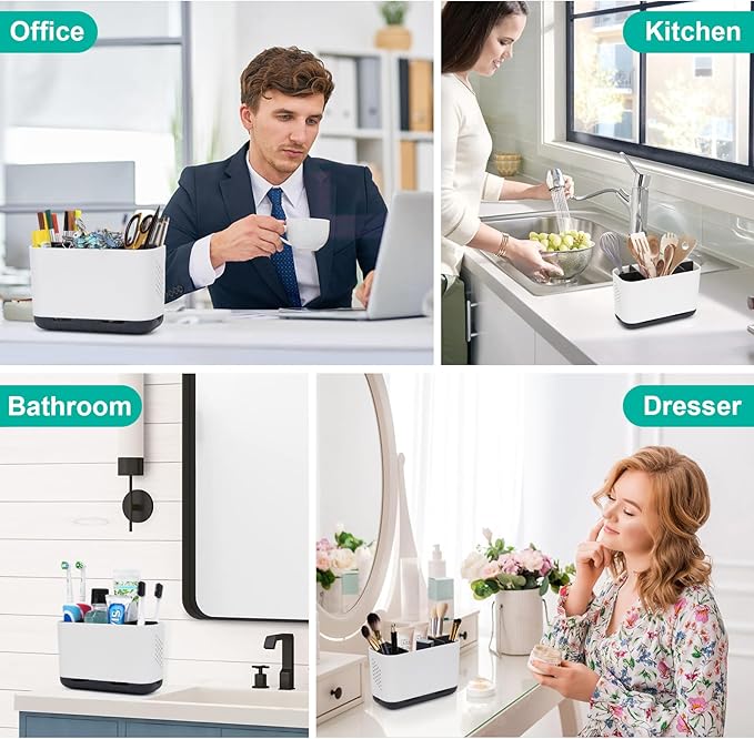 Toothbrush Holders for Bathrooms, Electric Toothbrush and Toothpaste Holder with Adjustable Dividers and Drainage, Kids Toothbrush Organizer for Bathroom Countertop