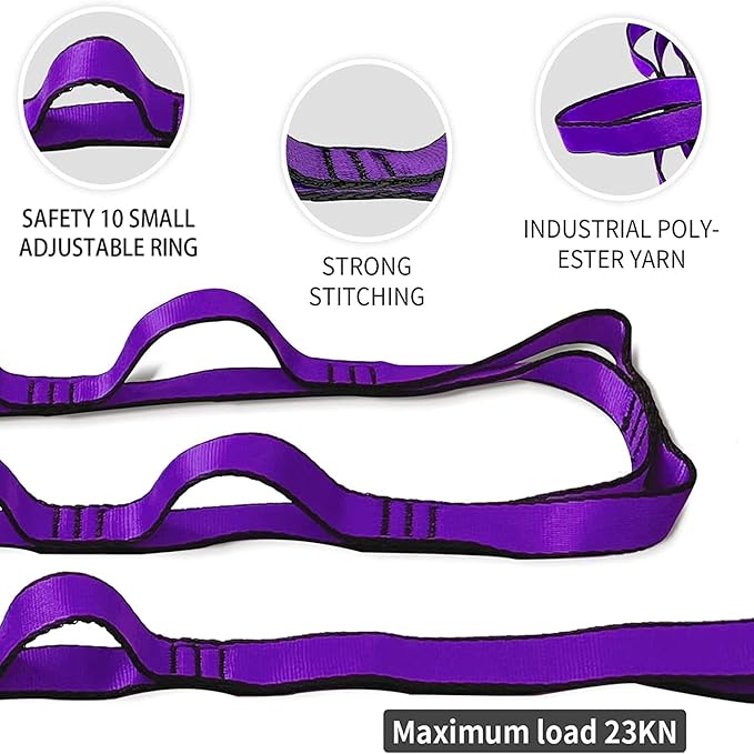 Aerial Yoga Hammock Daisy Chains Strap, Strong 22kN Adjustable with 10 Loops, No Stretch, Climbing Strap Nylon Chain Sling for Aerial Yoga,Swing, Hammock, Suspension, Exercise-StrideForce Fitness