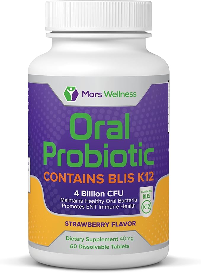 Oral Probiotic Supplement with BLIS K12 4 Billion CFU - Now Dairy Free 60 Day Supply Bottle for Bad Breath, Strep, Cavities, Gum Oral and Dental Health - Sugar Free - USA Made - 60 Count