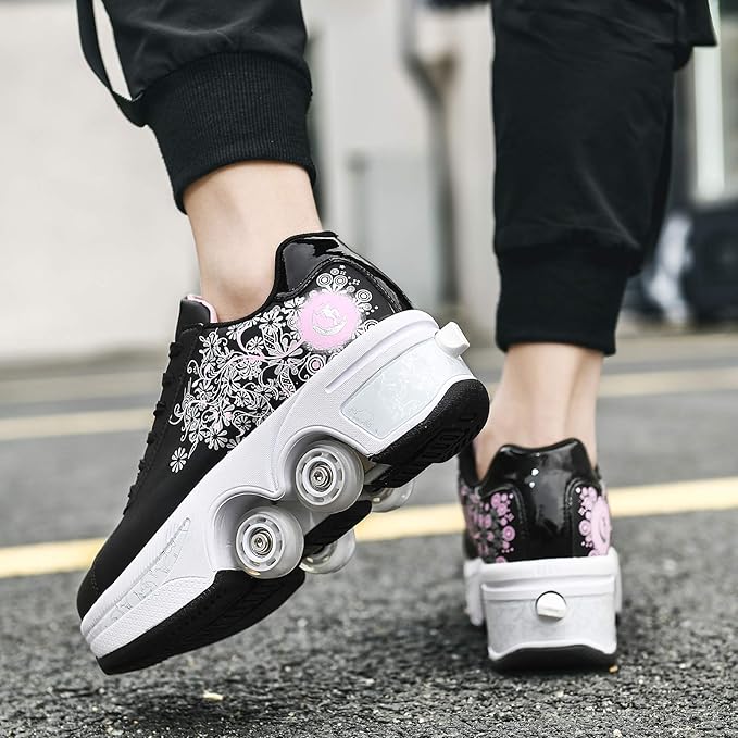 Double-Row Deform Wheel Automatic Walking Shoes Invisible Deformation Roller Skate 2 in 1 Removable Pulley Skates Skating Parkour-StrideForce Fitness