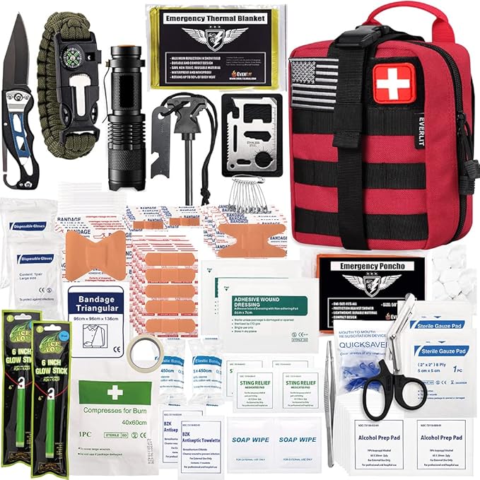 EVERLIT 250 Pieces Survival First Aid Kit IFAK EMT Molle Pouch Survival Kit Outdoor Gear Emergency Kits Trauma Bag for Camping Boat Hunting Hiking Home Car Earthquake and Adventures-StrideForce Fitness