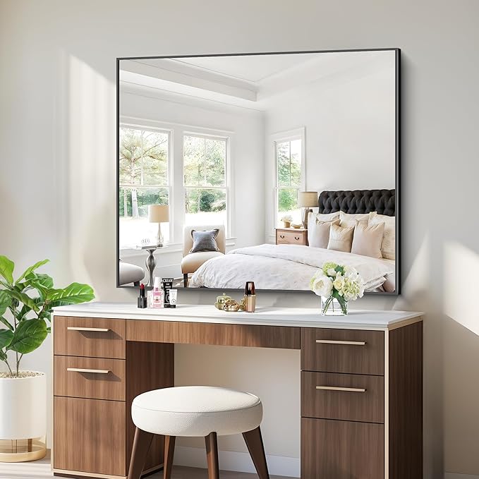 Bathroom Mirror,40x48 inch Bathroom Mirrors for Over Sink,Large Wall Mirror for Bathroom Wall Mounted Rectangle Mirrors,Black Vanity Mirror for Living Room,Bedroom Entryway,Horizontal/Vertical-StrideForce Fitness