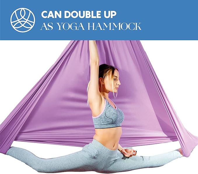 Aerial Silks Starter Kit - Durable 9 Yards of Aerial Yoga Hammock with Hardware & Guide - Aerial Swing for Acrobatic Flying Yoga & All Levels (Aerial Rigging Point Up to 13ft)-StrideForce Fitness