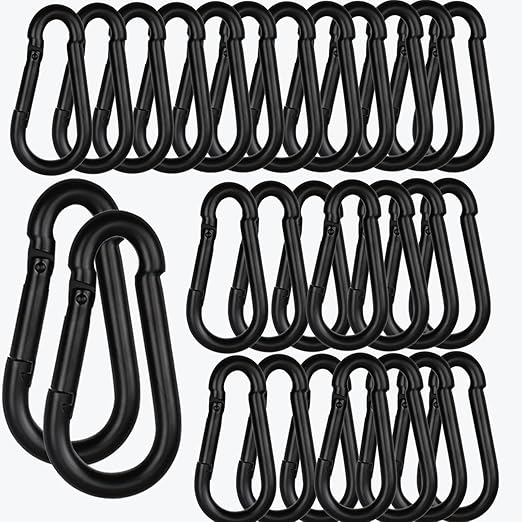 60PCS 3'' Spring Snap Hook Carabiners, M8 5/16Inch Galvanized Steel Quick Link Carabiner Clips, Heavy Duty Spring Clips Link Buckle for Outdoors Fishing Camping Hammock Dog Leashes,Black-StrideForce Fitness