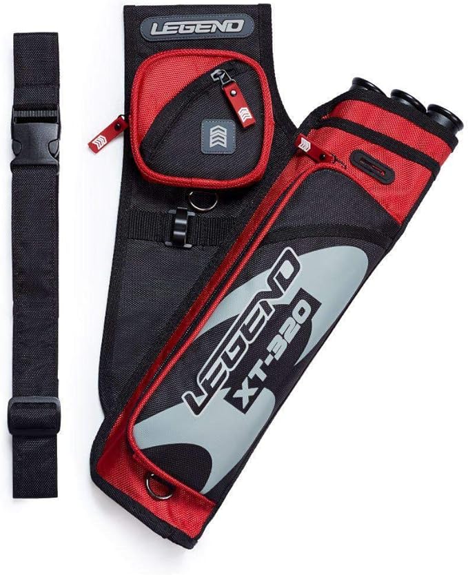 LEGEND XT320 Archery Quivers - Nylon Hip Quivers with 3 Arrow Tube Cases for Target Shooting - Adjustable Waist Belt, T-Slot, Storage Compartments for Accessories, Gear, Tools, Release Tab, Score Card-StrideForce Fitness