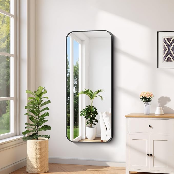 FORBATH Bathroom Mirror 20" x 48", Rectangle Black Bathroom Mirror with Black Aluminum Frame Rounded Corner, Wall Mounted Mirror for Bedroom Entryway Living Room-StrideForce Fitness
