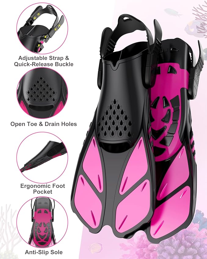 Mask Fins Snorkeling Gear for Adults, Full Face Snorkel Mask & Adjustable Swim Fins Snorkel Set, Panoramic View Snorkel Mask Dry Top Anti-Fog Anti-Leak-StrideForce Fitness