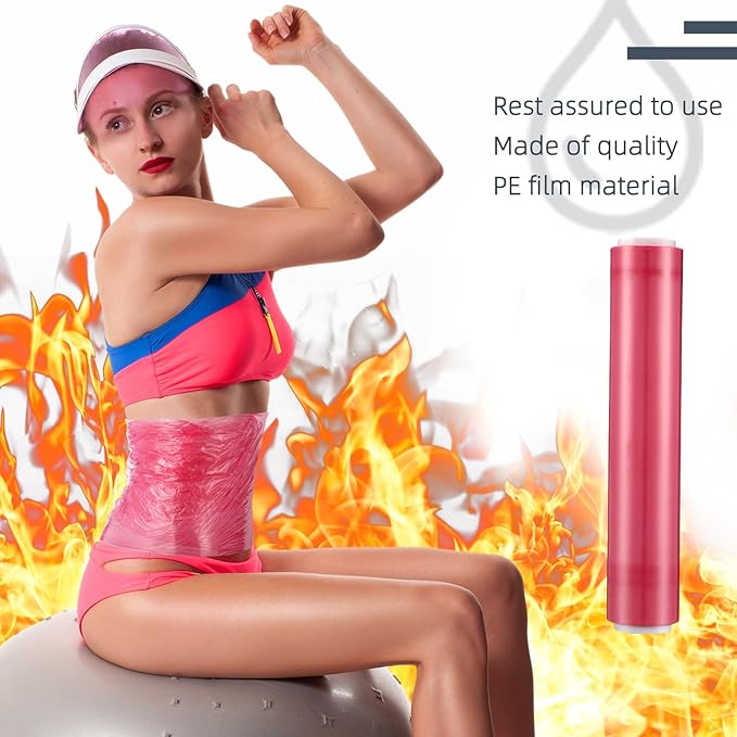 60 Meters Rose Red Osmotic Plastic Body Wrap, Workout and Sweat Enhancer Stomach Wrap Body Wrap Film Applicator Power Wrap(1 Rolls)-StrideForce Fitness