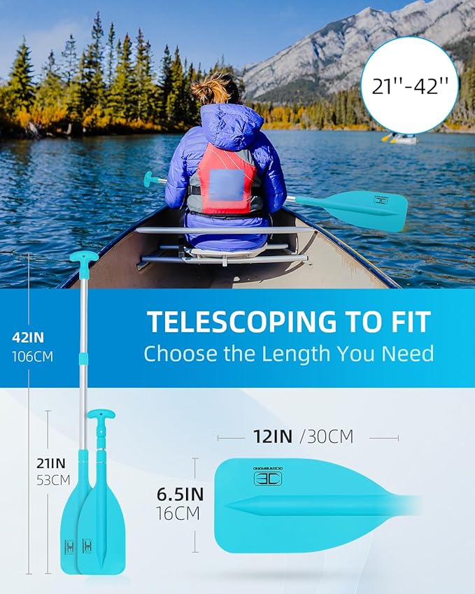 OCEANBROAD Telescoping Emergency Paddle 21''-42''（Assembling Required）/26''-54'' Aluminium Shaft for Kayaking Boating Canoeing River Tubing-StrideForce Fitness