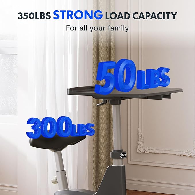 FLEXISPOT Exercise Bike with 2D Desktop, Space Saving Under Desk Bike with Removable Desk, Stationary Bikes Indoor Bikes with 300LBS Heavy Duty 8-Level Resistance Flywheel Optional LCD, V9PRO/V9MAX-StrideForce Fitness