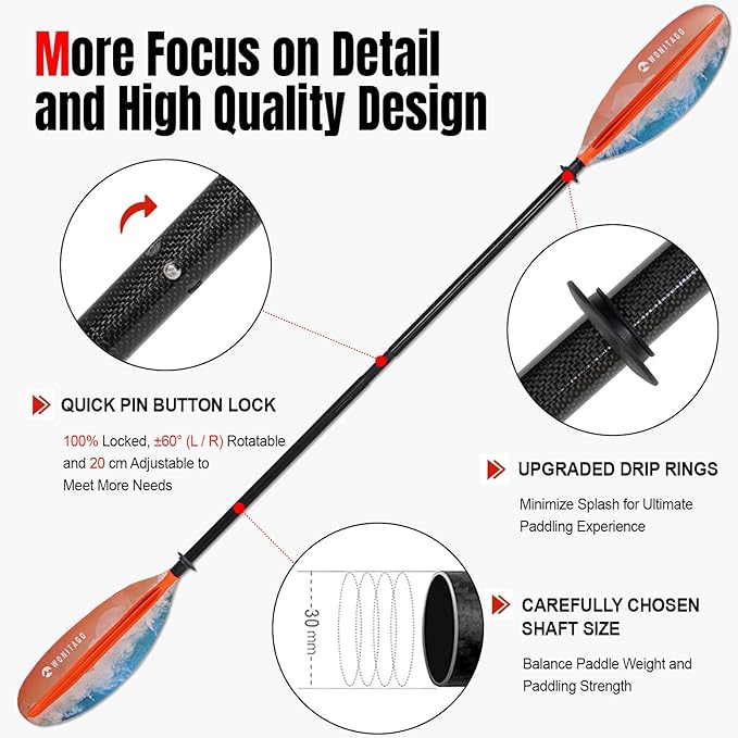Kayak Paddle Premium Carbon Fiber Paddle with Reinforced PP + Fiberglass Blade, Floating Adjustable Kayaking Oars, 3 Piece, 220-240 cm/86-94 Inches, 240-260 cm/94-102 Inches-StrideForce Fitness