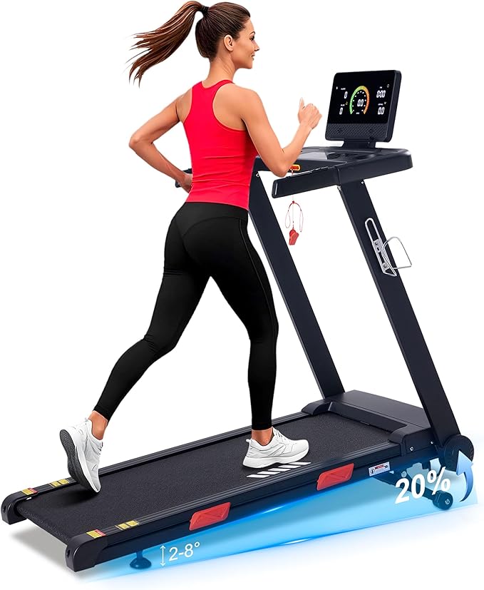 Auto Incline Treadmill, 20% Incline, 3.0HP, 10 MPH Running Machine, 18.5" Wide Belt, 350 lbs Capacity, Treadmill for Home with Bluetooth App-StrideForce Fitness