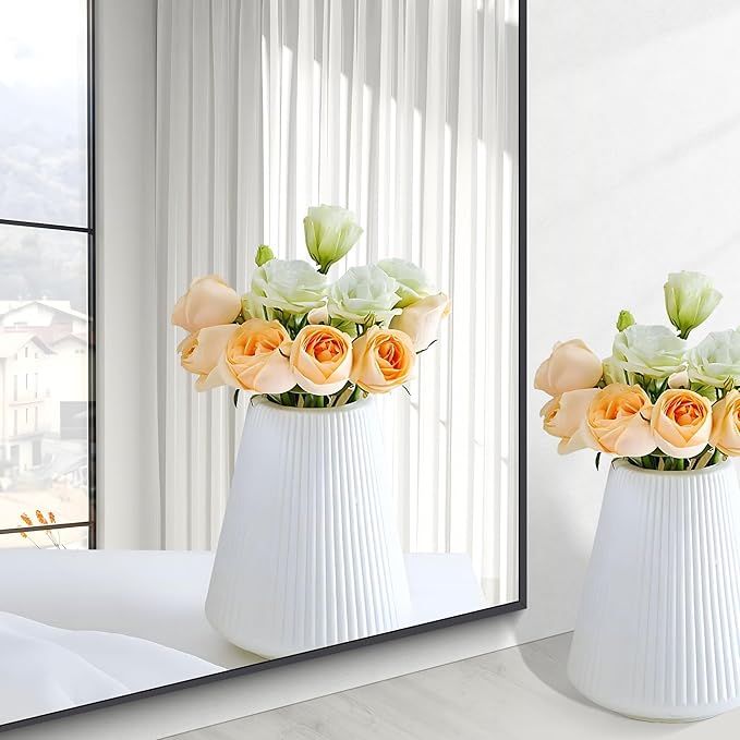 Black Bathroom Mirror for Wall, 24x48 Inch Rectangle Mirrors with Metal Frame, Modern Vanity Wall Mirror Decor for Entryway Hangs, Bathroom Living Room Horizontal or Vertical-StrideForce Fitness