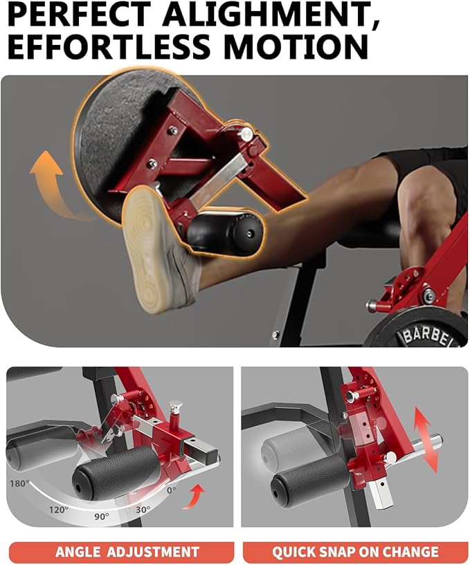 GMWD Leg Extension and Curl Machine, Single Leg Extension, Lying Leg Curl, Standing Leg Curl, Adjustable Leg Exercise Bench with Plate Loaded, Leg Machine Home Gym, Red-StrideForce Fitness