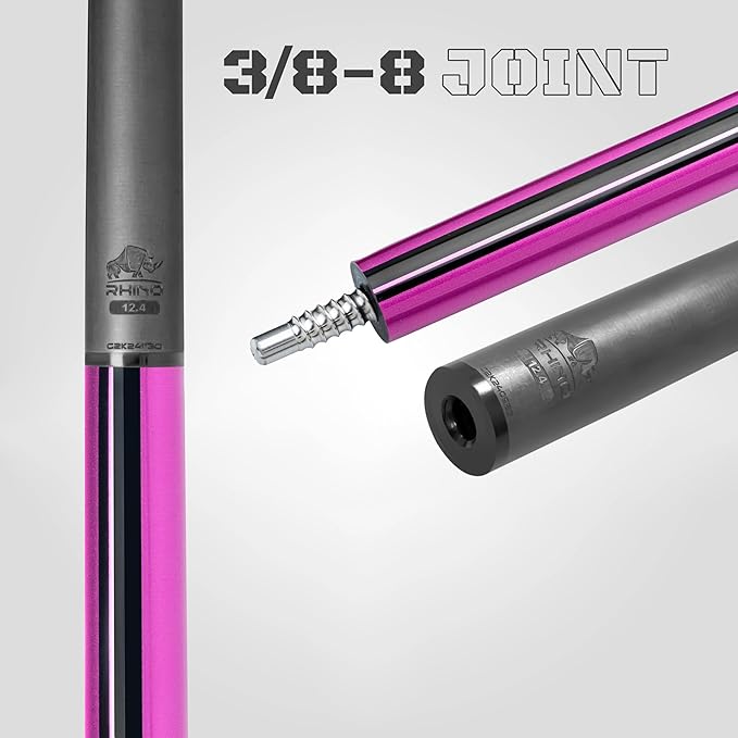 RHINO Nebula 2 Pool Cue - 100% Carbon Fiber Shaft & Composite Butt. Time Crystal Tip, Pro Taper Design, 12.4 mm,12.8 mm. 3/8-8 Joint, 3D Friction Grip. Low Deflection Pool Cue-StrideForce Fitness