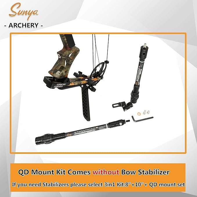 SUNYA Archery Bow Stabilizer for Compound Bow, Carbon Fiber Body Flexible Core, Damping System and Weights Kit, 8",10",12" 15" in Expedition Series-StrideForce Fitness