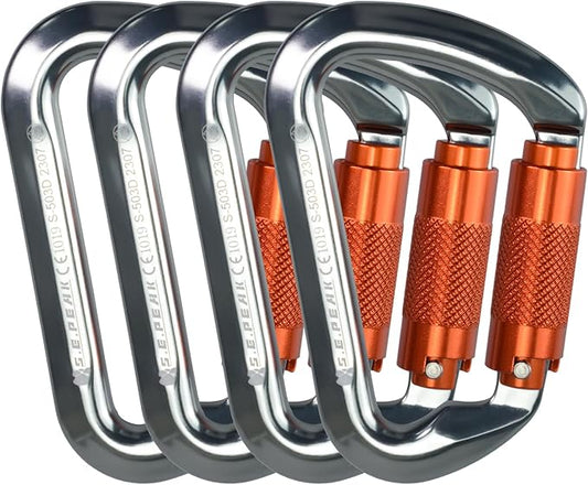 SEPEAK UIAA 30kN Climbing Carabiner Clips, Professional Heavy Duty Twist Locking Carabiners for Climbing,Mountaineering, Rappelling, Camping, Hiking, Swings, Large D Ring Hooks-StrideForce Fitness