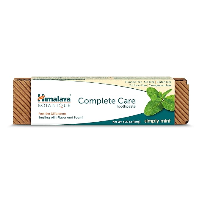 Himalaya Botanique Complete Care Toothpaste, Herbal, Mint Flavor, Fights Plaque, Freshens Breath, Fluoride Free, No Artificial Flavors, SLS Free, Cruelty Free, Foaming, 5.29 Oz, 2 Pack…