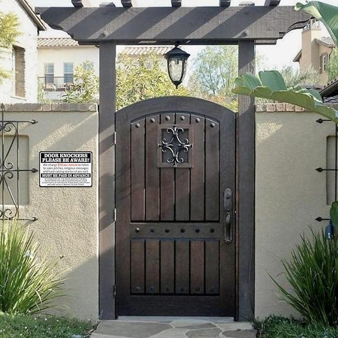 No Soliciting Sign for House Front Door - Funny Metal Tin Signs Room Decor Door Knockers Please Be Aware Warning Yard Sign, Home Bedroom Wall Art Decorations 8x12 Inch-StrideForce Fitness
