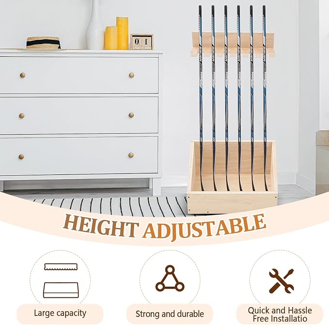 Leinuosen Hockey Stick Holder Wall Mounted and Vertical 2 in 1 Wooden Ice Hockey Rack Organizer Storage and Display Large Capacity Organizer Holds up to Sticks for Player Gifts-StrideForce Fitness