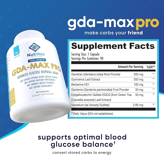 NuEthix Formulations GDA-MAX PRO, Double Berbine HCL Supplement, Supports Glucose Metabolism, Weight Management, Immune Support, Heart Health - Non GMO, Gluten Free, Dairy Free, 90 Count-StrideForce Fitness