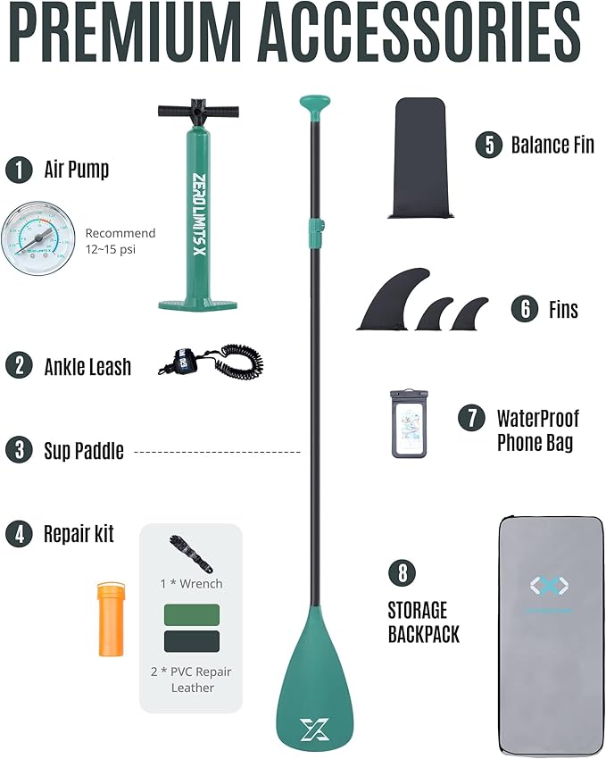 ZLX Inflatable Stand Up Paddle Board, 10'6" SUP Non-Slip Stable Deck Pad, Unique Center Fin, Premium Accessories, Portable Paddleboard for Adults, Beginners, All Skill Levels-StrideForce Fitness