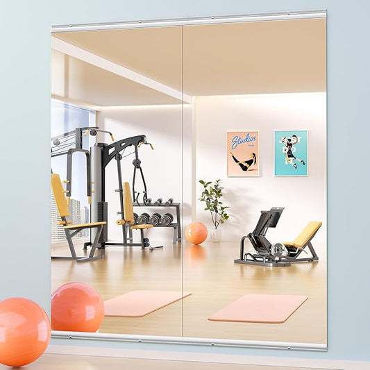 Hasipu Home Gym Mirror 63" L x 28" W - 2PCS Large Full Body Mirror for Yoga, Wall-Mounted Mirrors for Fitness, Garage, Dance Studio, 0.16in Tempered Glass Frameless-StrideForce Fitness
