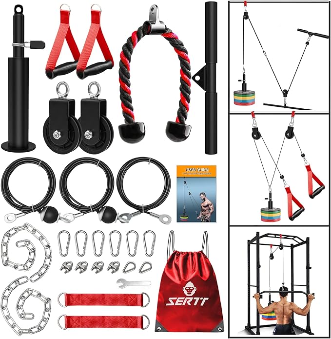 SERTT Weight Cable Pulley System Gym, Upgraded Cable Pulley Attachments for LAT Pull Down, Biceps Curl, Tricep, Arm Workouts - Home Gym Add On Equipment-StrideForce Fitness