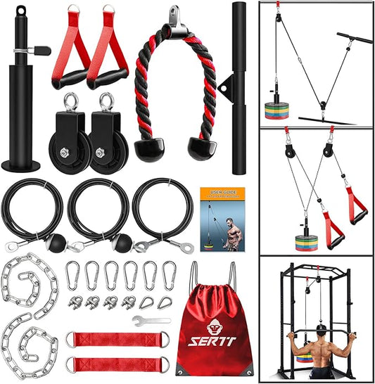 SERTT Weight Cable Pulley System Gym, Upgraded Cable Pulley Attachments for LAT Pull Down, Biceps Curl, Tricep, Arm Workouts - Home Gym Add On Equipment-StrideForce Fitness