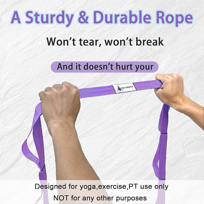 Stretching Strap Yoga Strap with Loops, Stretch Straps for Physical Therapy, Non-Elastic Exercise Strap for Pilates, Dance and Gymnastics with Workout Guide-StrideForce Fitness