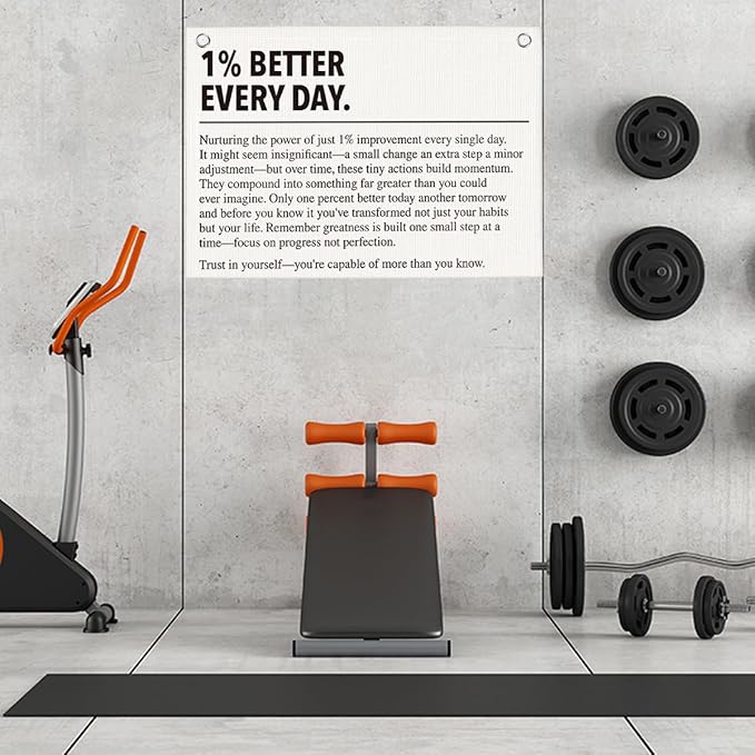 1% Better Every Day Gym Motivational Wall Art Banner Dorm Posters Gifts for Guys Men Women Gym Flag Decor for Home Gym Bedroom Workout Room 30x20 Inchs-StrideForce Fitness