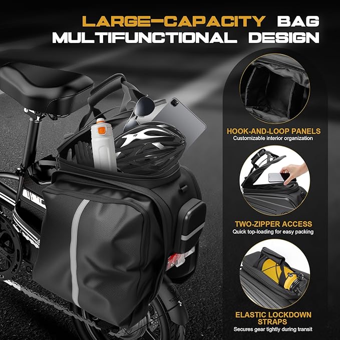 Bike Rack Bags, Hard Shell E Bike 30L Rear Rack Bag, Large Ebike Pannier with Waterproof Cover and Shoulder Strap for Commuter Travel Outdoor-StrideForce Fitness