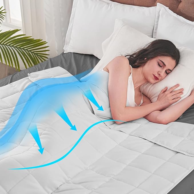 yescool Weighted Blanket for Adults (20 lbs, 88” x 104”, White) Cooling Heavy Blanket for Sleeping Perfect for 190-210 lbs, Queen Size Breathable Blanket with Premium Glass Bead, Machine Washable-StrideForce Fitness