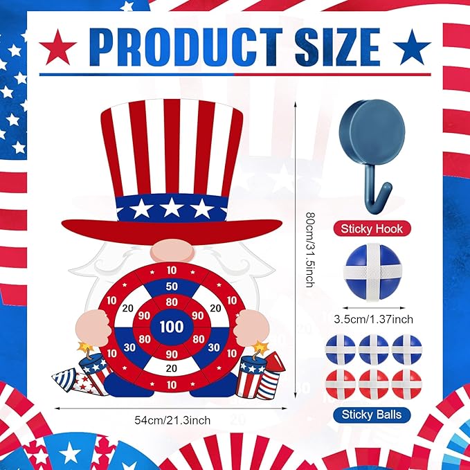 4th of July Games Set Patriotic Dart Board Games with 6 Sticky Balls Independence American Day Party Favor for Red White and Blue Party Throwing Indoor Outdoor Yard(Top Hat)-StrideForce Fitness