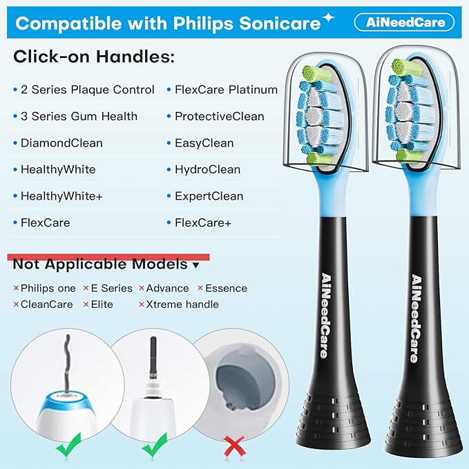 12 Pack Toothbrush Replacement Heads for Philips Sonicare, Electric Brush Heads Compatible with Phillips Sonic Snap-on Care Head (Black)
