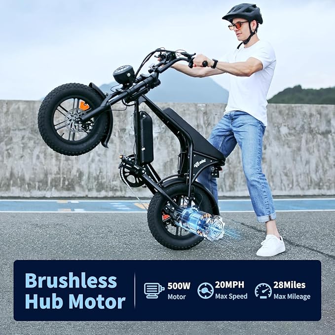 Electric Bike for Adults, Fat Tire EBike, 36V 10.4Ah Removable Battery, 500W Upgrade Motor, 20MPH Commuter Bike, V8 Mini Electric Bicycle for Mountains, Snow, Sand, Road-StrideForce Fitness