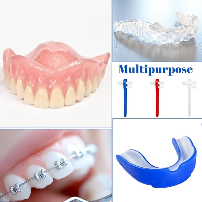 6 Pack Dual Headed Firm Hard Bristle Toothbrush, Portable Denture Brush, Denture Clean Toothbrush for Dentures Braces Cleaning