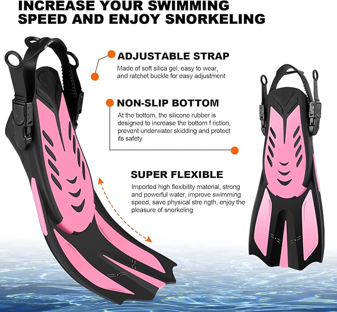 Odoland Kids Snorkeling Packages Snorkel Set, Dry Top Snorkel Mask with Adjustable Swim Fins for Boys and Girls Age 7-14-StrideForce Fitness